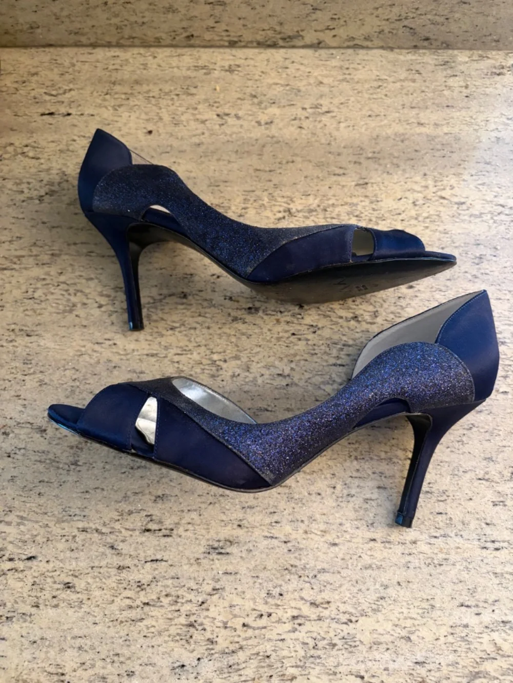 Nina of New York evening satin/glitter navy blue sandals Size 7.5 Medium